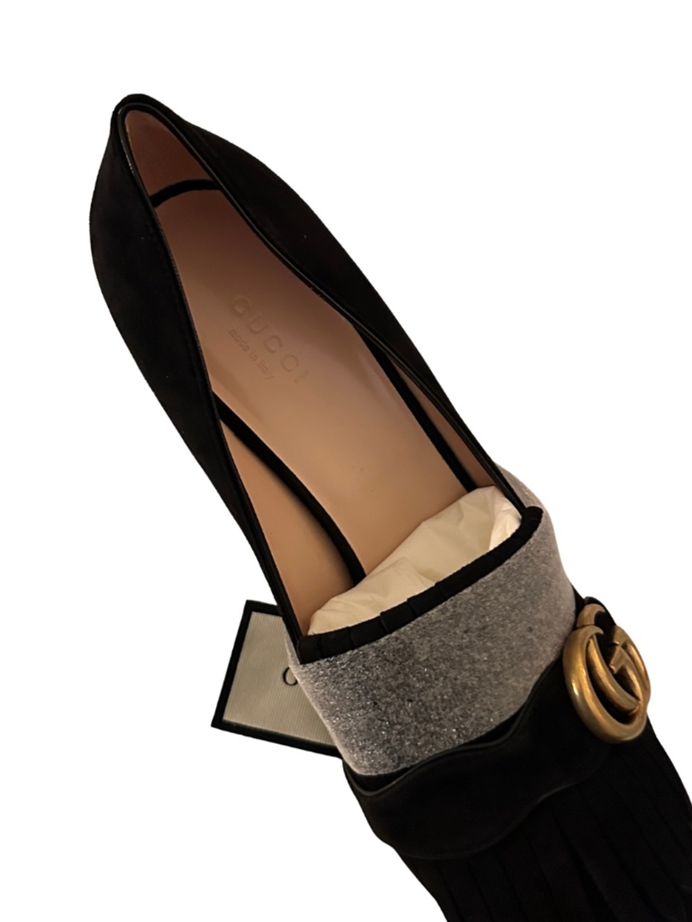 NEW Gucci Marmont Black Fringe Suede Heels - Women's 39.5 - Picture 7 of 8